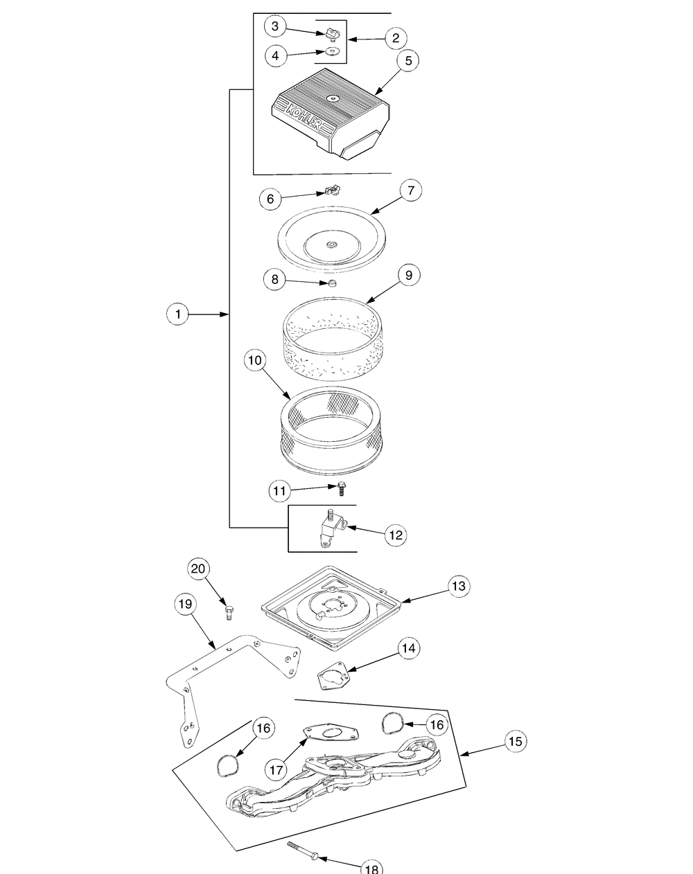Air Intake And Filtration Diagram and Parts List for GT2550 K015-K018-14A2E7P710 Cub Cadet Lawn Tractor